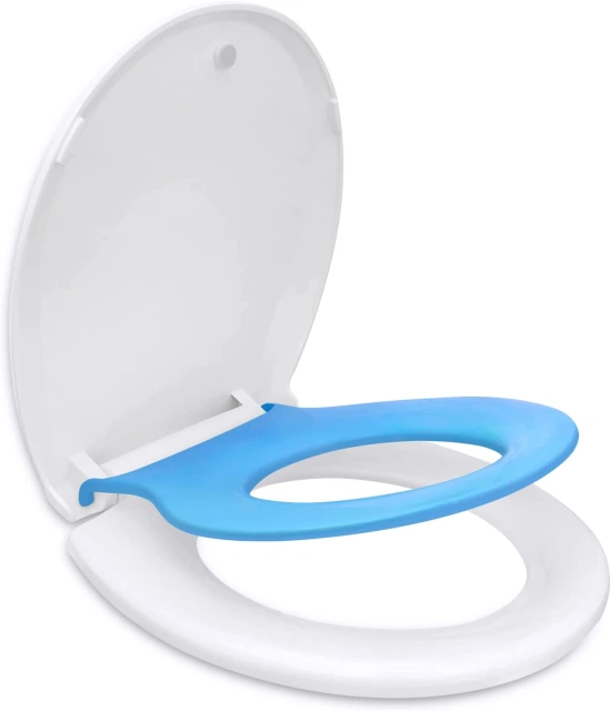 Elongated Toilet Seat with Built in Child Seat, Slow Close and Easy to Install with American Standard Hinges, Quick Release and Easy to Clean, Magnetic Kids Seat Suitable for Adults and Children