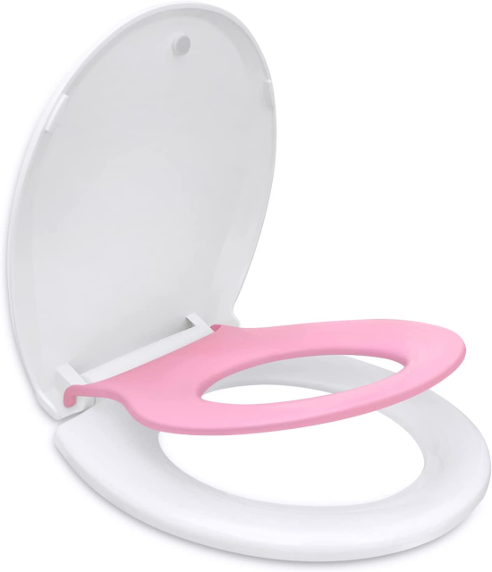 Elongated Toilet Seat with Built in Child Seat, Slow Close and Easy to Install with American Standard Hinges, Quick Release and Easy to Clean, Magnetic Kids Seat Suitable for Adults and Children
