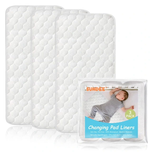 Bamboo Changing Pad Liners, Quilted Thick Ultra Soft Waterproof Changing Table Cover Liners, Washable Reusable Portable Diaper Change Mat, 27" x 13", 3 Pack Set