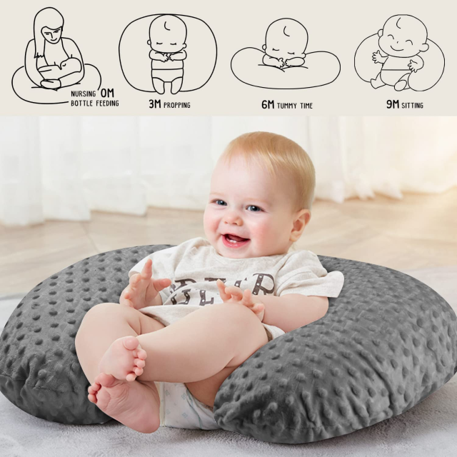 Minky Dots Nursing Pillow and Positioner, Baby Breastfeeding Pillow, Newborn Support Pillow, Bottle Feeding with Removable Ultra Soft Cotton Cover, Breathable Fabric Fits Snug On Infant