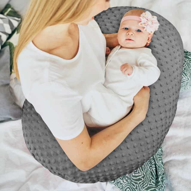 Minky Dots Nursing Pillow and Positioner, Baby Breastfeeding Pillow, Newborn Support Pillow, Bottle Feeding with Removable Ultra Soft Cotton Cover, Breathable Fabric Fits Snug On Infant