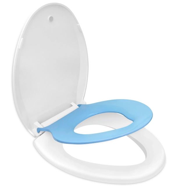 Elongated Toilet Seat with Built in Child Seat, Slow Close and Easy to Install with American Standard Hinges, Quick Release and Easy to Clean, Magnetic Kids Seat Suitable for Adults and Children