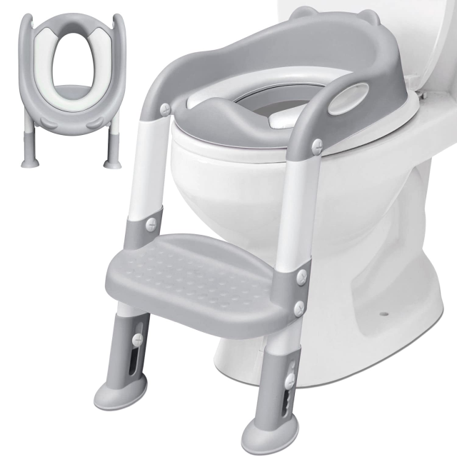 Potty Training Toilet Seat for Kids with Step Stool Ladder, Toddlers Comfortable Toilet Chair with Anti-Slip Pads and Safe Handle, Soft Cushion Toilet Training Seat for Boys Girls