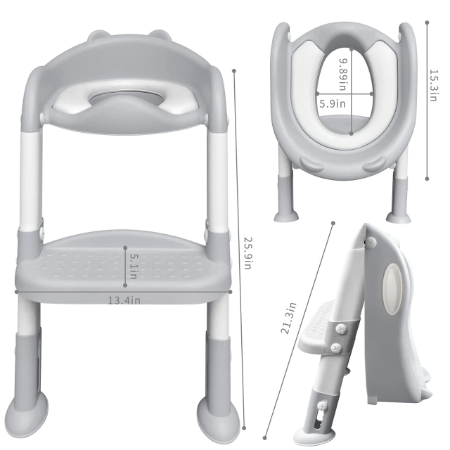 Potty Training Toilet Seat for Kids with Step Stool Ladder, Toddlers Comfortable Toilet Chair with Anti-Slip Pads and Safe Handle, Soft Cushion Toilet Training Seat for Boys Girls