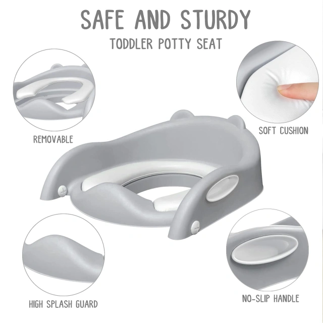Potty Training Toilet Seat for Kids with Step Stool Ladder, Toddlers Comfortable Toilet Chair with Anti-Slip Pads and Safe Handle, Soft Cushion Toilet Training Seat for Boys Girls