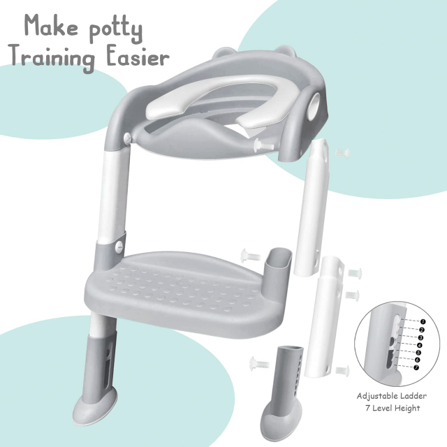 Potty Training Toilet Seat for Kids with Step Stool Ladder, Toddlers Comfortable Toilet Chair with Anti-Slip Pads and Safe Handle, Soft Cushion Toilet Training Seat for Boys Girls