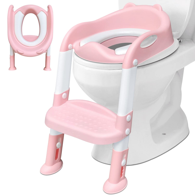 Potty Training Toilet Seat for Kids with Step Stool Ladder, Toddlers Comfortable Toilet Chair with Anti-Slip Pads and Safe Handle, Soft Cushion Toilet Training Seat for Boys Girls