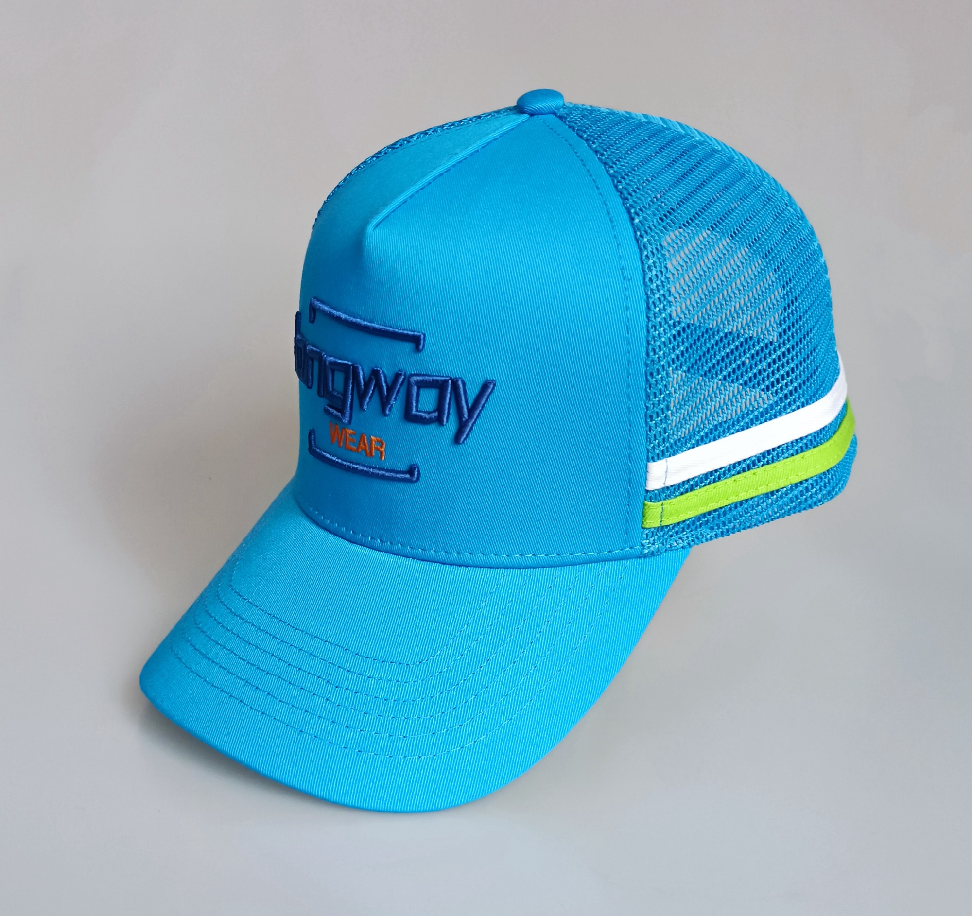 Custom side stripes Australia country trucker cap 3D embroidery logo high Profile 5 panel mesh hat