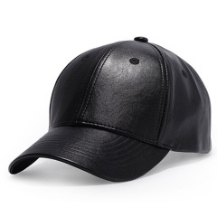 Black leather 6 panel baseball cap