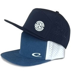 custom 7 panel waterproof hat laser cut golf hat flat brim with rubber patch logo snapback cap