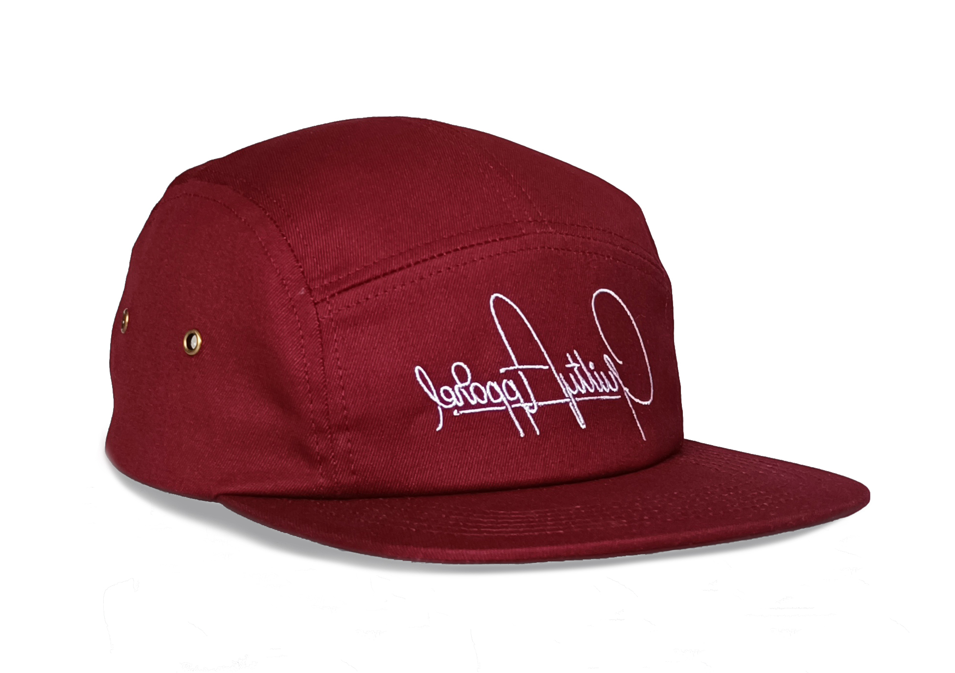 5 panel style nylon strap flat brim maroon snapback cap