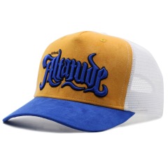Custom High Quality 5 Panel Men Structured Embroidery Logo royal blue Suede Trucker Caps mesh Hat