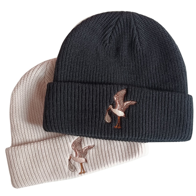Custom black & grey beanie knitted hat with high quality embroidery logo for winter cool hat