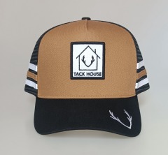 Custom 5 panel high profile brown 3 stripes hat Australia country trucker cap