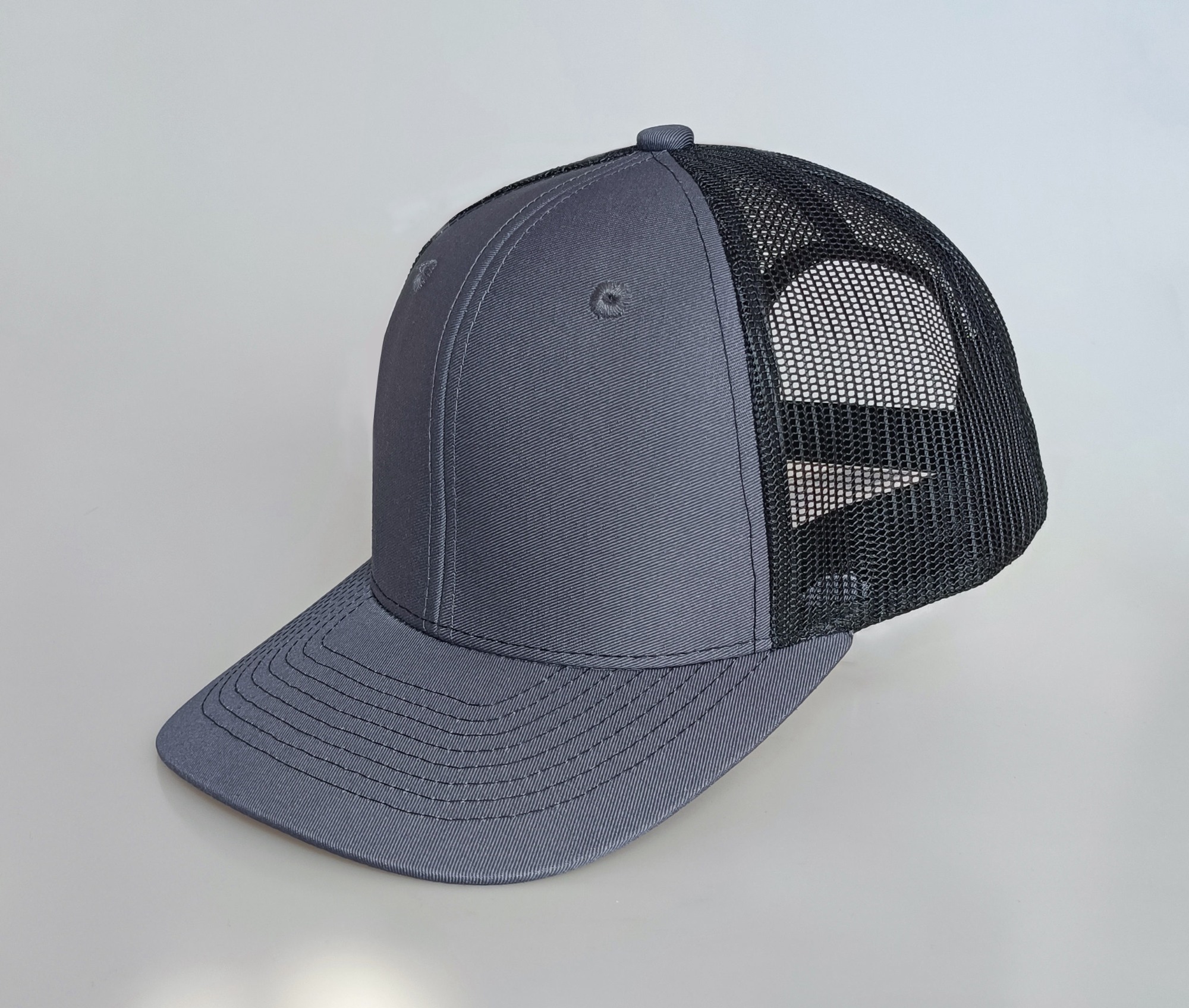 Custom Richardson 112 charcoal gray cotton twill mesh Snap Back 6 panel blank trucker hat