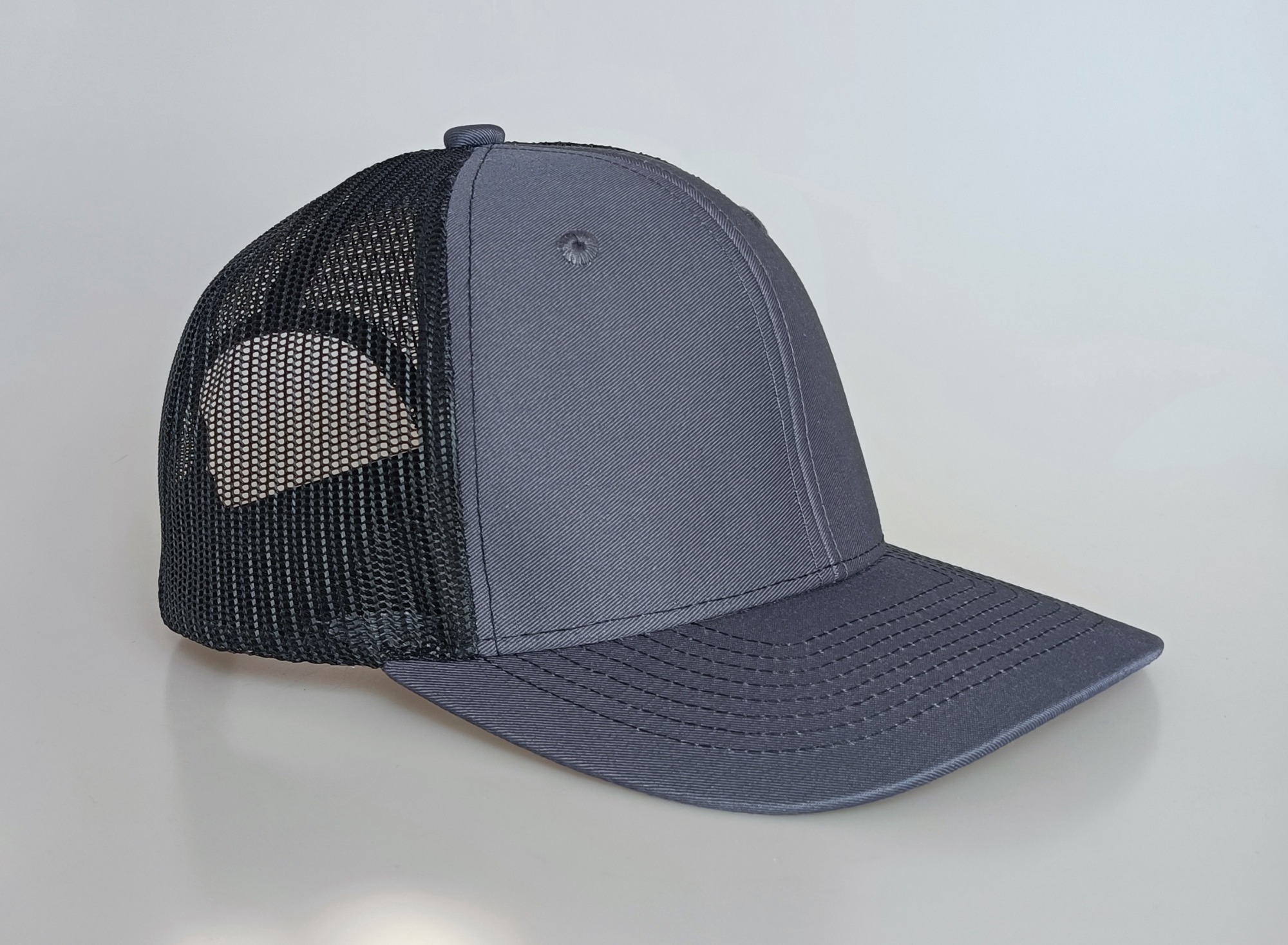 Custom Richardson 112 charcoal gray cotton twill mesh Snap Back 6 panel blank trucker hat