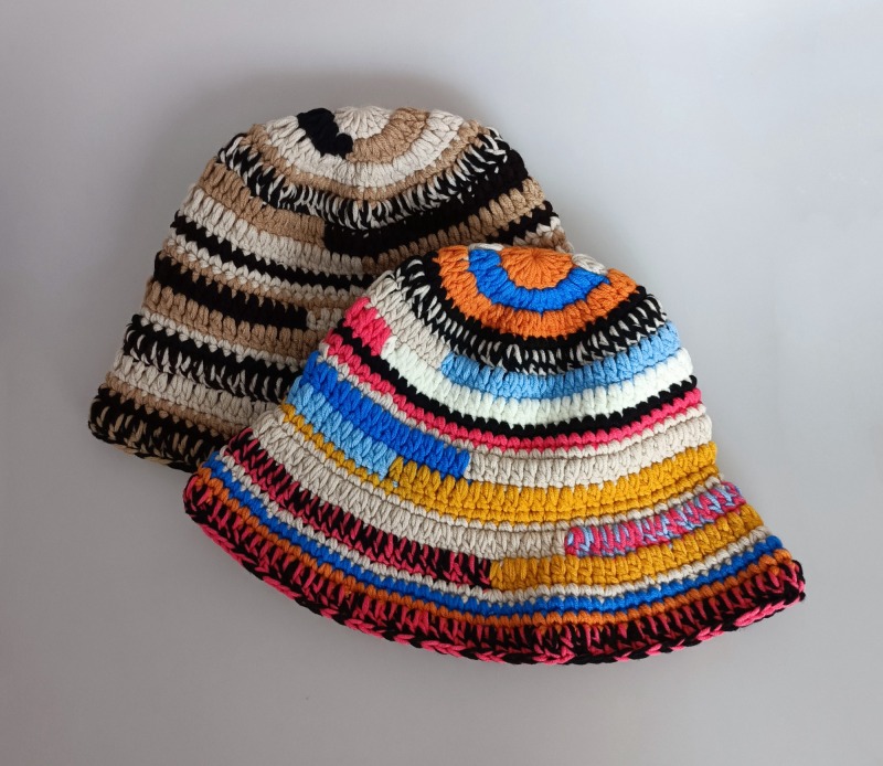Handmade woven colored crochet bucket winter stock knitted hat