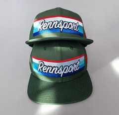 Custom green 6 panel flat brim hat inside satin printing snapback cap