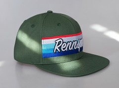 Custom green 6 panel flat brim hat inside satin printing snapback cap