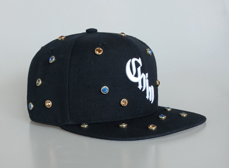 High quality wool acrylic blend 6 panel flat brim fitted hat colorful Rhinestones inlaid snapback cap