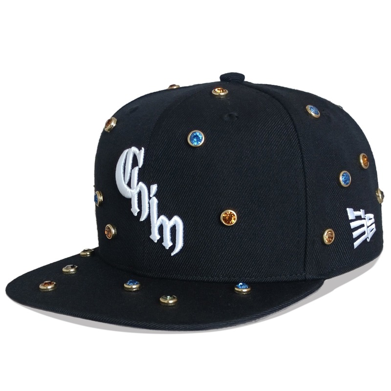 High quality wool acrylic blend 6 panel flat brim fitted hat colorful Rhinestones inlaid snapback cap