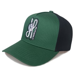 Custom 2 tones green black 5 panel A frame 3D embroidery logo baseball cap