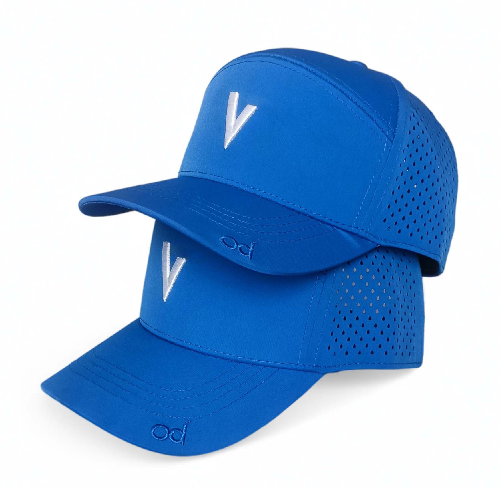 Royal blue 6 panel curved brim laser drops hole 3D embroidery waterproof baseball cap