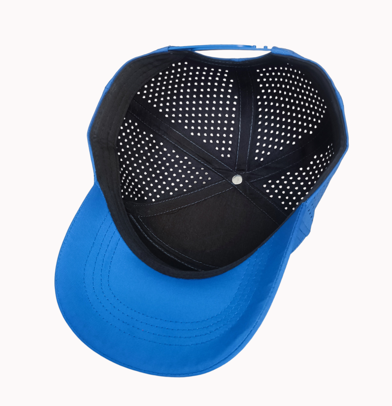 Royal blue 6 panel curved brim laser drops hole 3D embroidery waterproof baseball cap