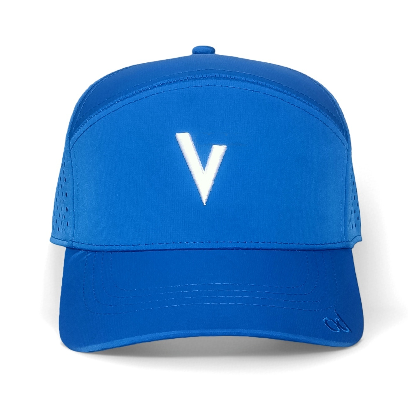 Royal blue 6 panel curved brim laser drops hole 3D embroidery waterproof baseball cap