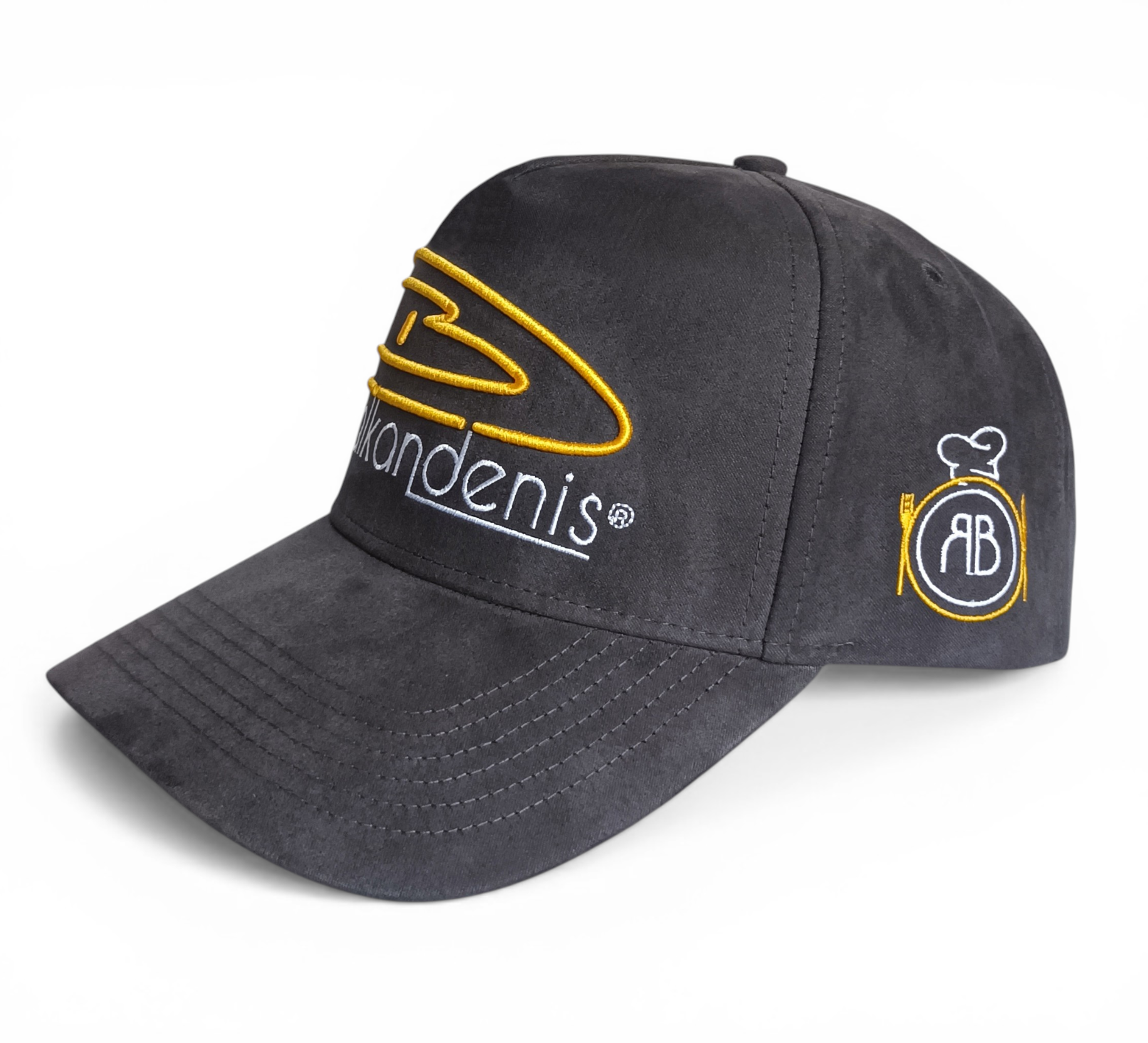 Grey suede 5 panel A frame 3D embroidery logo baseball cap