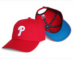 Custom red unstructured 6 panel baseball cap 3D embroidery logo dad cap hat