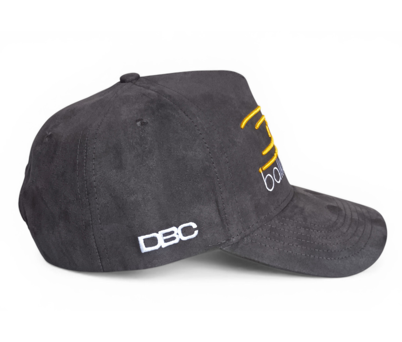 Grey suede 5 panel A frame 3D embroidery logo baseball cap
