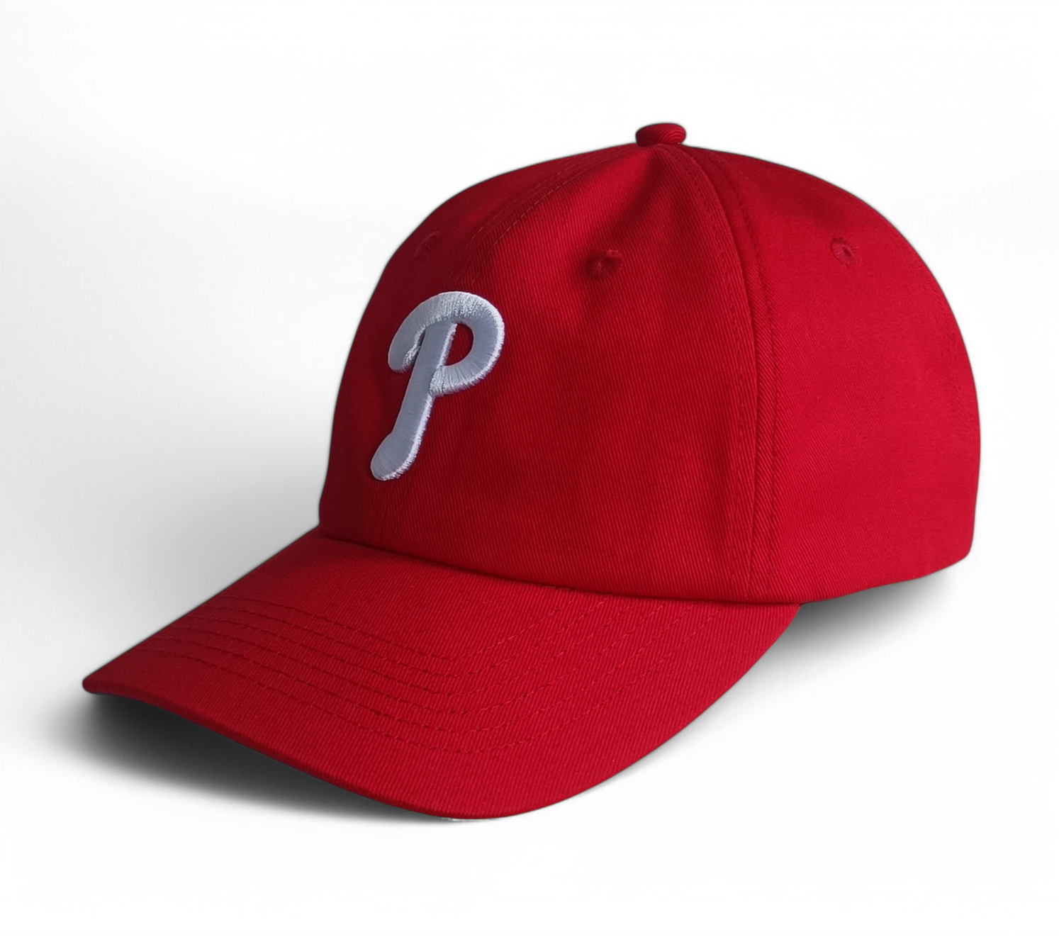 Custom red unstructured 6 panel baseball cap 3D embroidery logo dad cap hat