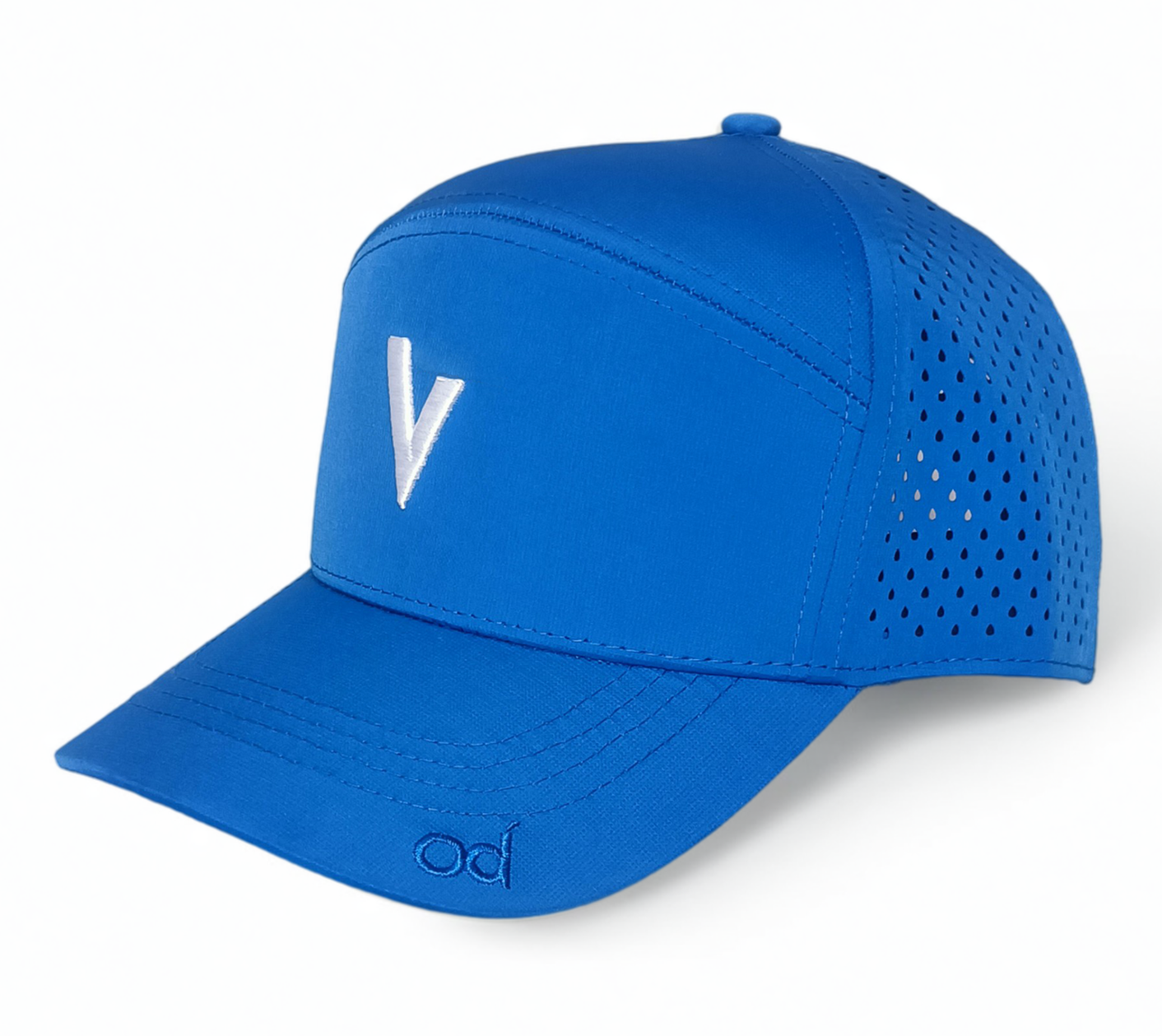 Royal blue 6 panel curved brim laser drops hole 3D embroidery waterproof baseball cap