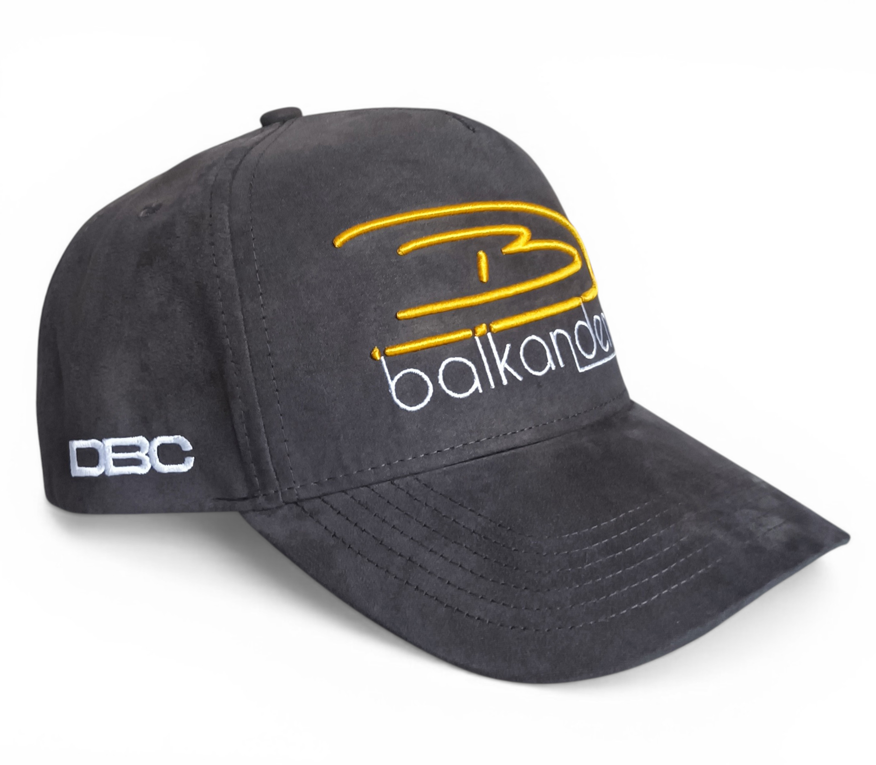 Grey suede 5 panel A frame 3D embroidery logo baseball cap