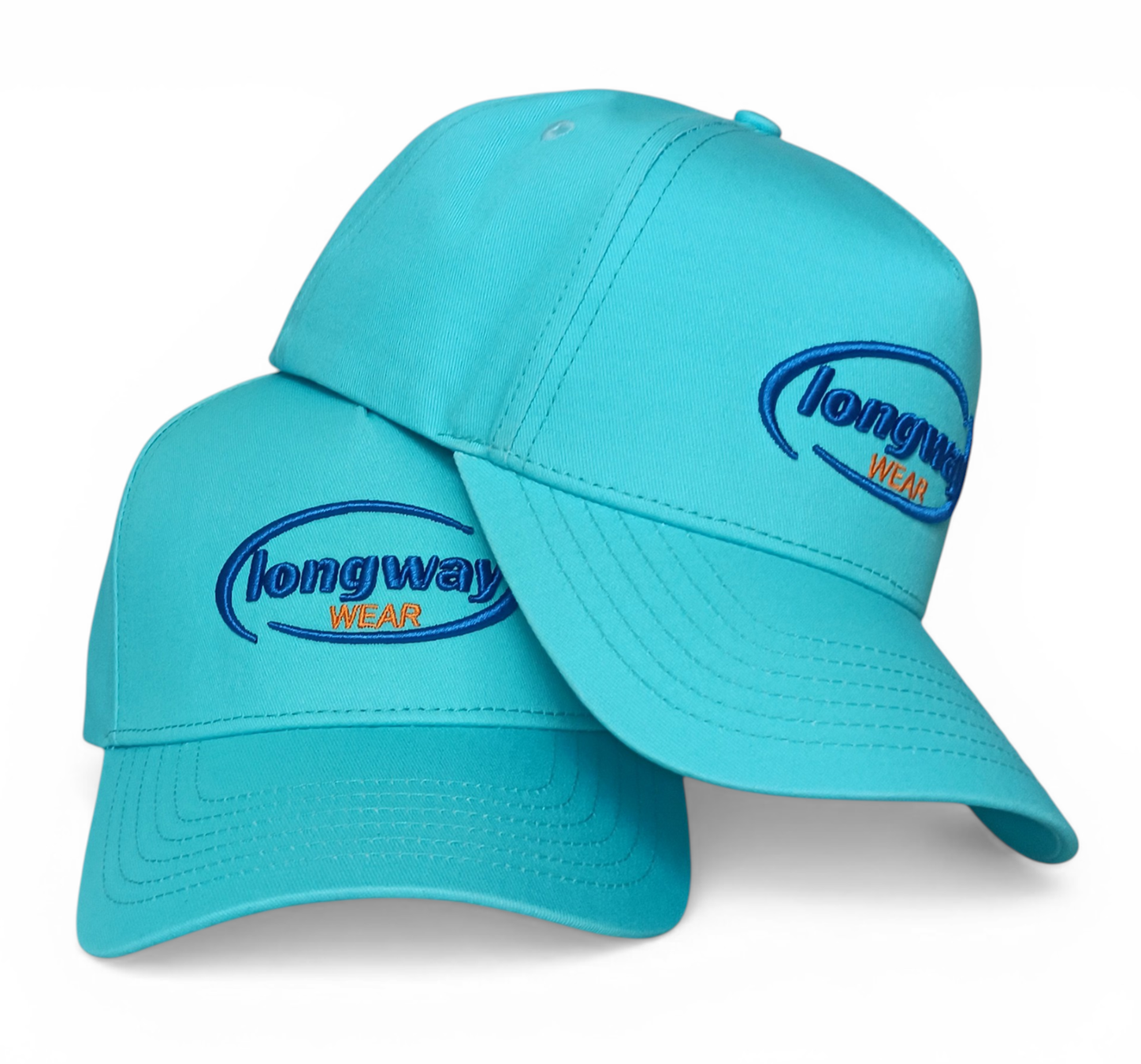New Fashion Sporty 5 Panel Unisex Blue Cotton Snapback Cap Custom 3D Embroidery Logo Breathable Curved Brim Baseball Cap