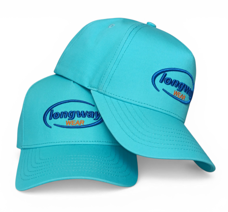 New Fashion Sporty 5 Panel Unisex Blue Cotton Snapback Cap Custom 3D Embroidery Logo Breathable Curved Brim Baseball Cap