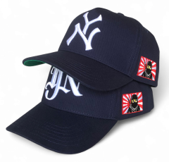 Custom Men's A-Frame Navy Blue Snapback Baseball Cap 5-Panel High Mid Profile Crown with Curved Brim Ethnic Style Gorras Caps Hat