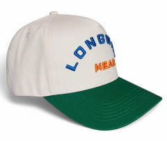 Custom Structured 3D Embroidery Logo Snapback Cap 100% Cotton 5-Panel Hat with 2 Tone Beige Green Curved Brim Baseball Cap