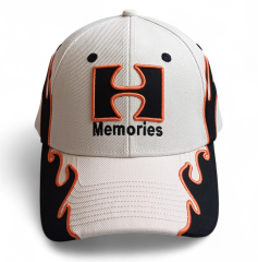Custom Flame Embroidery 6-Panel Acrylic Fabric Sports Adjustable Baseball Cap for Men and Women