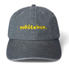 OEM ODM Factory Sun protection Dark Grey Vintage Washed Denim Cotton 6 Panel Baseball Cap Custom Embroidery Distressed Dad Hat