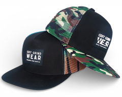 Custom 5 panel printing mesh patterns camo rubber patch logo flat brim trucker hat cap