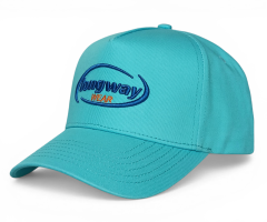 New Fashion Sporty 5 Panel Unisex Blue Cotton Snapback Cap Custom 3D Embroidery Logo Breathable Curved Brim Baseball Cap