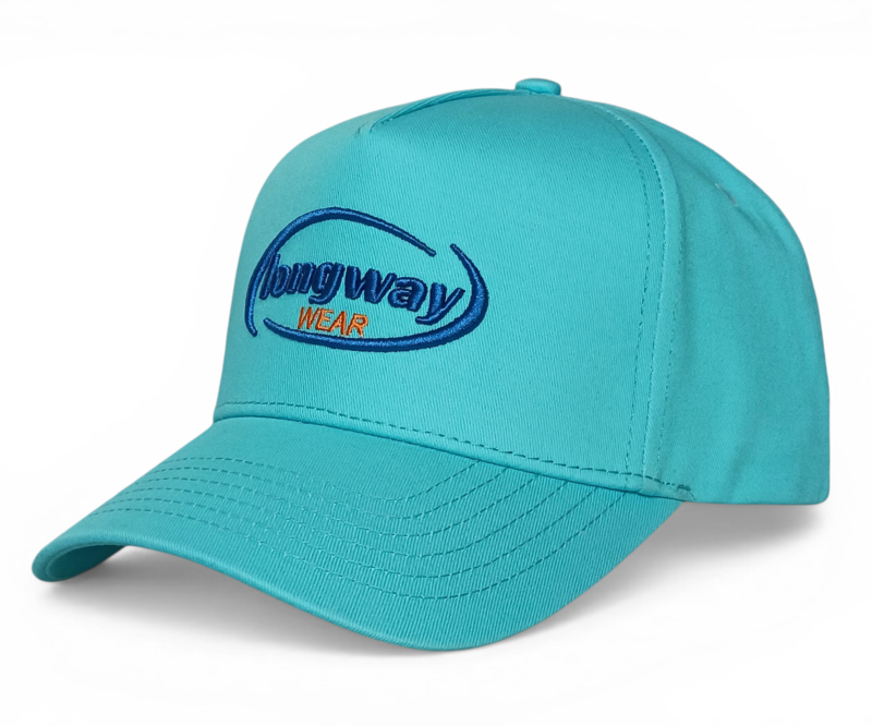 New Fashion Sporty 5 Panel Unisex Blue Cotton Snapback Cap Custom 3D Embroidery Logo Breathable Curved Brim Baseball Cap