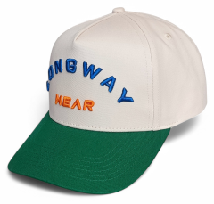 Custom Structured 3D Embroidery Logo Snapback Cap 100% Cotton 5-Panel Hat with 2 Tone Beige Green Curved Brim Baseball Cap