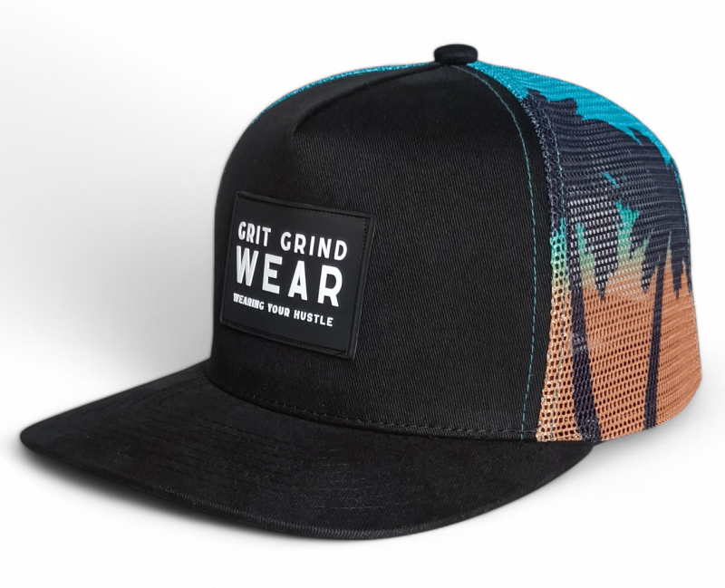 Custom 5 panel printing mesh patterns camo rubber patch logo flat brim trucker hat cap