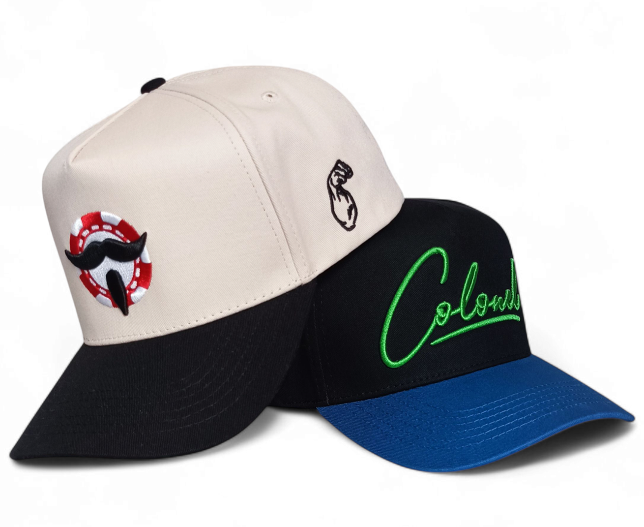 OEM Wholesale Custom 5 Panel Unisex Embroidered Baseball Hat Adjustable Size Two Tone Beige Curved Brim Baseball Caps