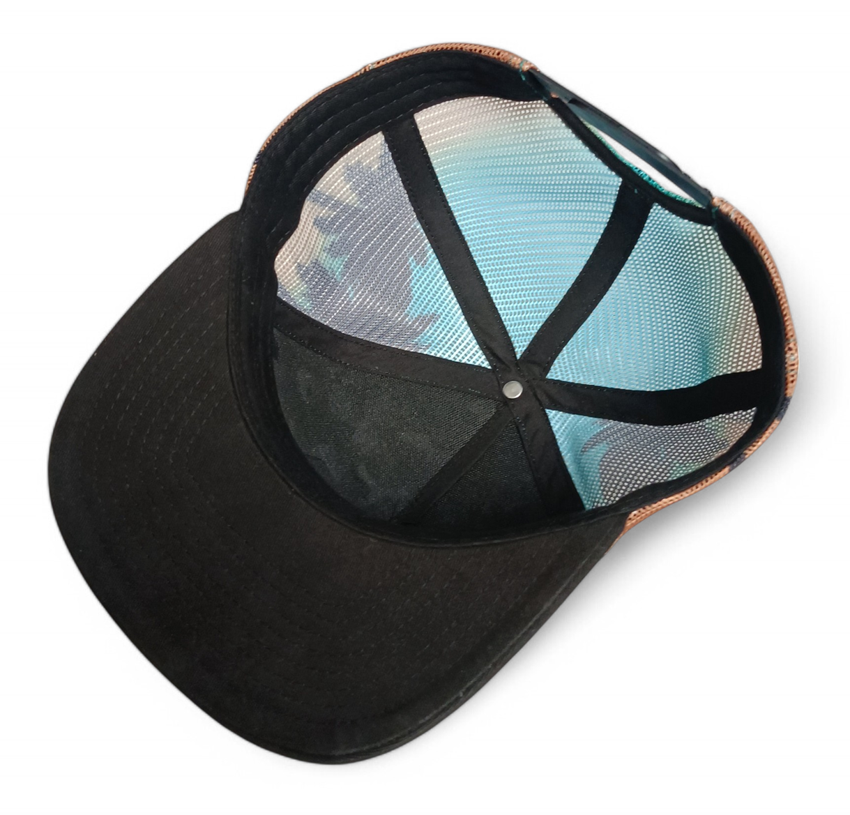 Custom 5 panel printing mesh patterns camo rubber patch logo flat brim trucker hat cap
