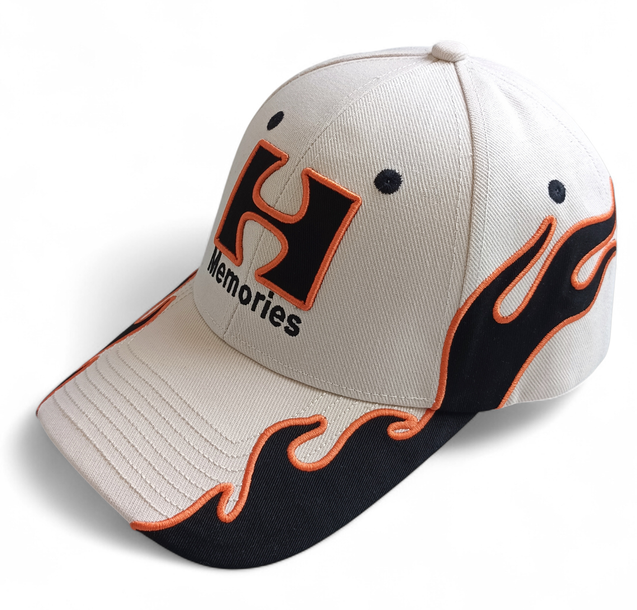 Custom Flame Embroidery 6-Panel Acrylic Fabric Sports Adjustable Baseball Cap for Men and Women