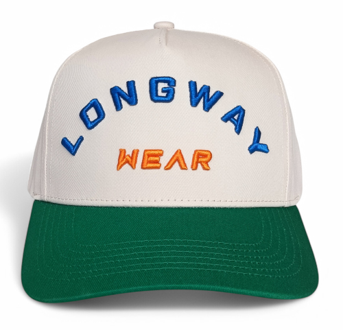 Custom Structured 3D Embroidery Logo Snapback Cap 100% Cotton 5-Panel Hat with 2 Tone Beige Green Curved Brim Baseball Cap